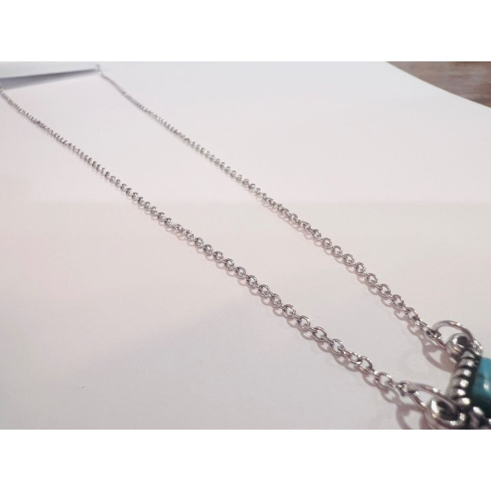Lightning Bolt Pendant Necklace With Turquoise Inlay On Silver-Tone Chain - Picture 4 of 6